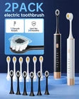 2 Pack Electric Toothbrush Sonic Toothbrush USB Rechargeable 12 Heads 6 Modes