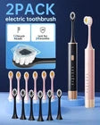 2 Pack Electric Toothbrush Sonic Toothbrush USB Rechargeable 12 Heads 6 Modes